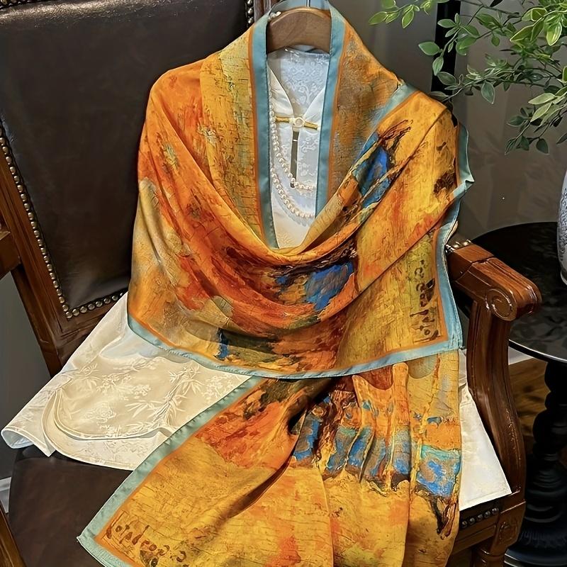 Women's 100% Silk Scarf - Lightweight and breathable, featuring a vibrant autumn leaf pattern, the long shawl is ideal for stylish layering, a great gift for mom, and a versatile and elegant accessory