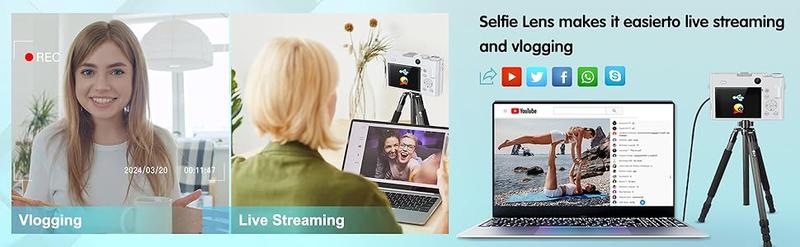2025 Newest 64MP Vlogging Camera with Selfie Lens & Flash | Compact Travel Digital Camera  | Perfect Gift with 32GB Card & Battery Charger & Lanyard Included 【Pearl White】
