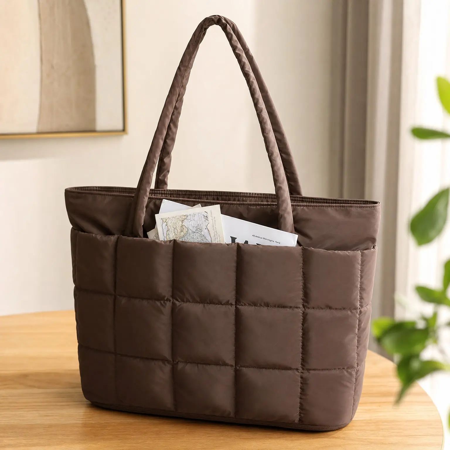 Expandable Quilted Puffer Tote Bag for Women, Waterproof Carry-On Bag for Travel, Work, Gym & College, Travel Essentials