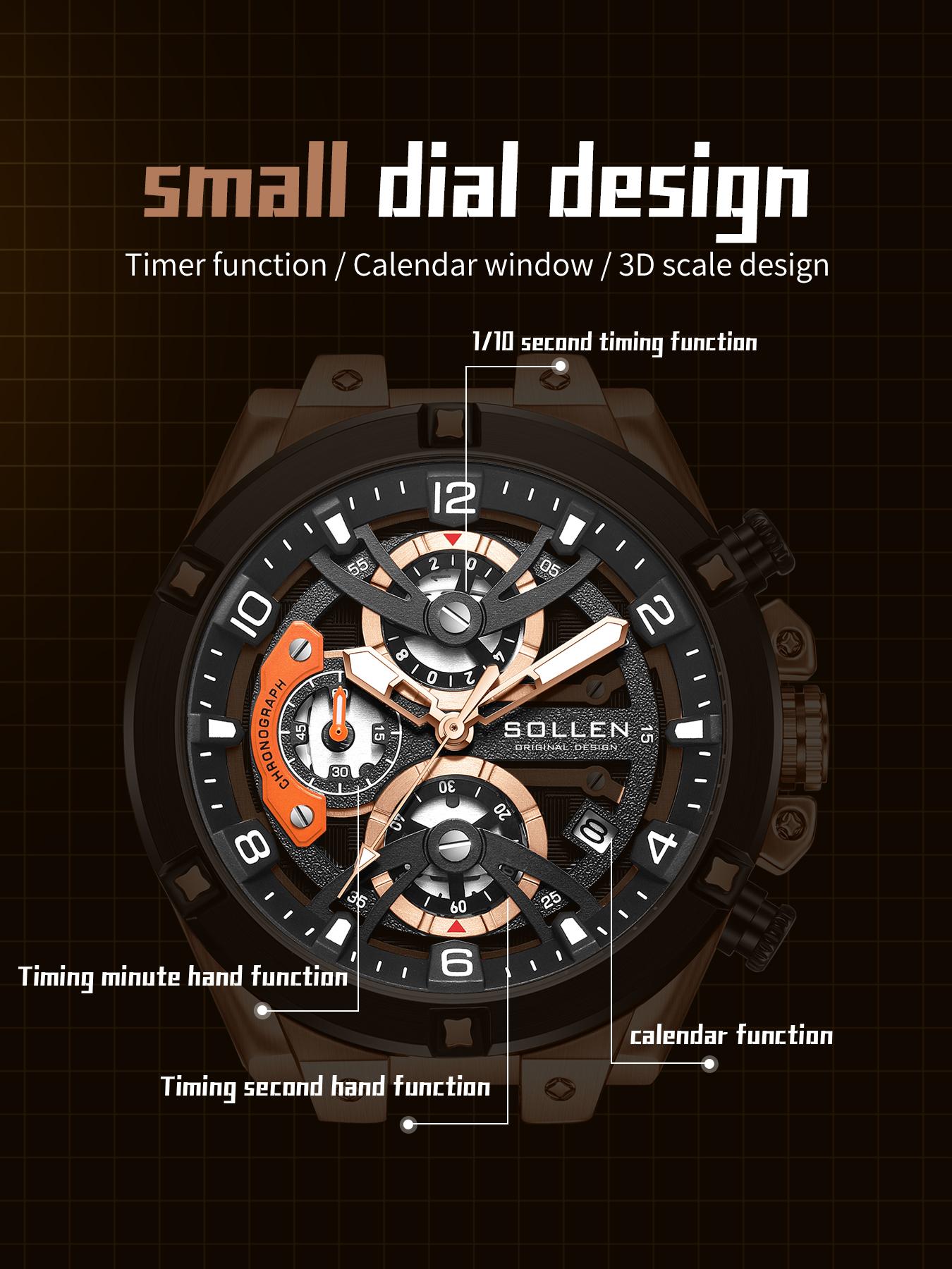 SOLLEN Men's Sports Chronograph Watch Large Dial Date Multi-Function Quartz Water-Resistant Silicon Strap Luminous Waterproof Gift for Birthday Boyfriend Husband Valentine's Day Father's Day Wedding 720 SOLLEN Men's Sports Chronograph Watch Large Dial Date Multi-Function Quartz Water-Resistant Silicon Strap Luminous Waterproof Gift for Birthday Boyfriend Husband Valentine's Day Father's Day Wedding 720