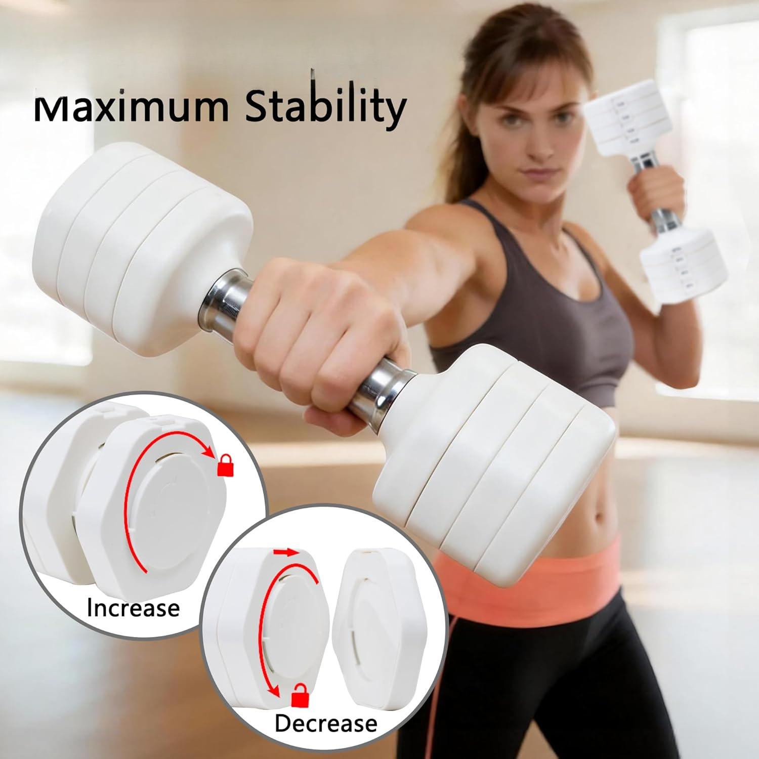Adjustable Dumbbell Set of 2 Total 20 Lbs 4-in-1 Each 4lb 6lb 8lb 10lb 1s-Adjust Dual-Stable Free Weights for Women Men Home Gym Outdoor Workouts