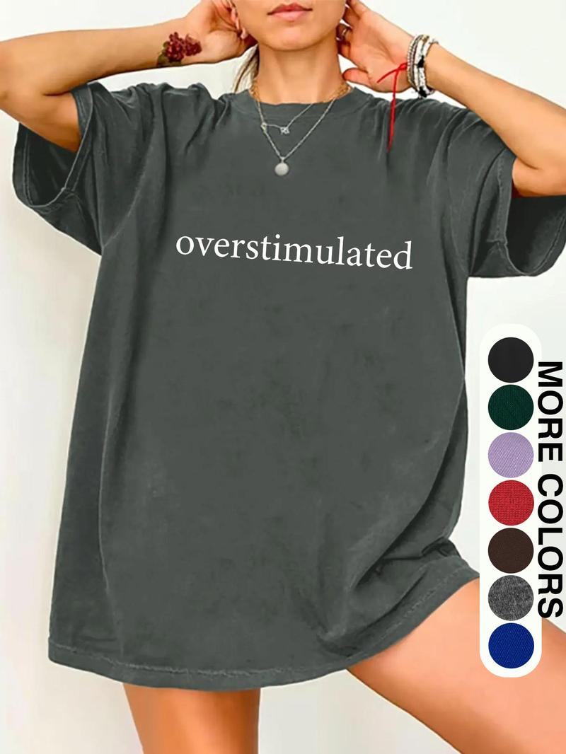 Unisex Graphic Tee, Casual Letter Print Drop Shoulder Half Sleeve Round Neck T-Shirt , Fashion Women's Top for Daily Wear