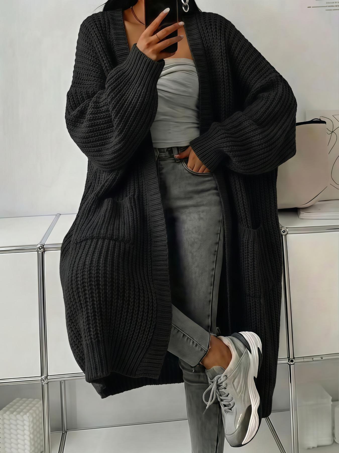 Women's Oversized Y2K Long Sleeve Cardigan, Ribbed Knit Fabric with Pockets, Loose Fit, Long Style, Perfect for Spring Fall Winter, Casual Layering