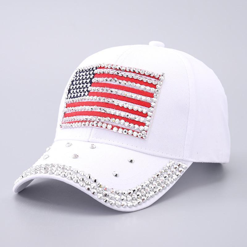 American Flag Rhinestone Curved Brim Baseball Cap - Street Style Cap for Clothes Accessories Fashion Enthusiasts, Casual Hat, Christmas, Funky, Anniversary, Engagement, Glitter, Glamorous