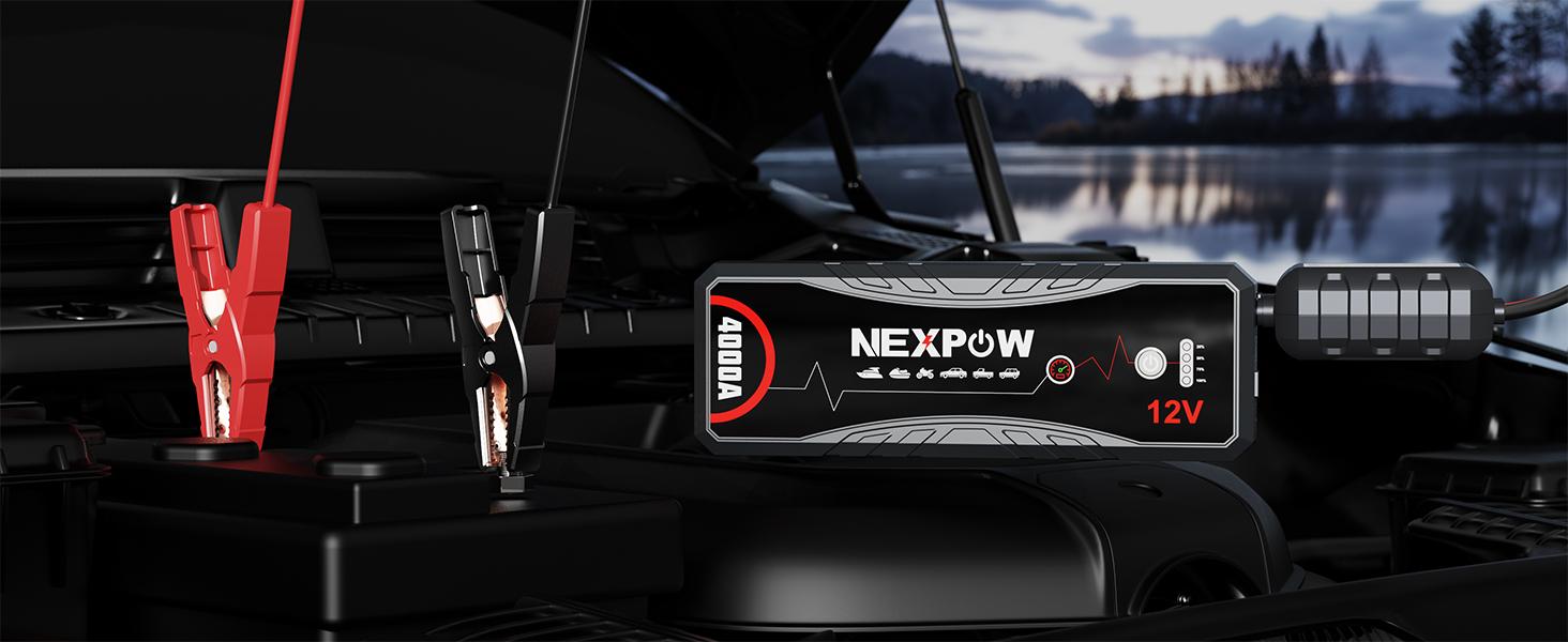 NEXPOW Car Jump Starter 4000A Car Battery Jump Starter Portable Pack for Up to All Gas and 10.0L Diesel Engine 12V Jump Box, Jump Pack, Battery Booster, Portable Jumper Cables with LED Light/USB QC3.0