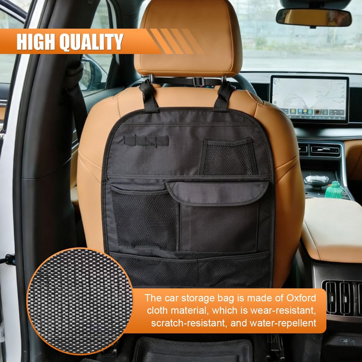 2PCS Oxford Cloth Backseat Organizers - Waterproof, Functional, Reinforced Stitch Auto Seat Protector Kick Mats with 7 Storage Pockets, Large Capacity Travel Accessories for Cars/SUV/RVs