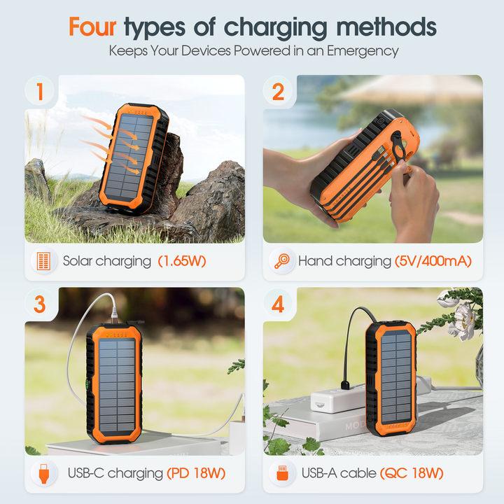 citicr Solar Charger Power Bank 40000mAh Built in 4 Cables and Hand Crank, Portable Charger 22.5W Fast Charger 6 Outputs & 2 Inputs External Battery Pack with Bright Flashlight and Compass,Level gauge citicr Solar Charger Power Bank 40000mAh Built in 4 Cables and Hand Crank, Portable Charger 22.5W Fast Charger 6 Outputs & 2 Inputs External Battery Pack with Bright Flashlight and Compass,Level gauge