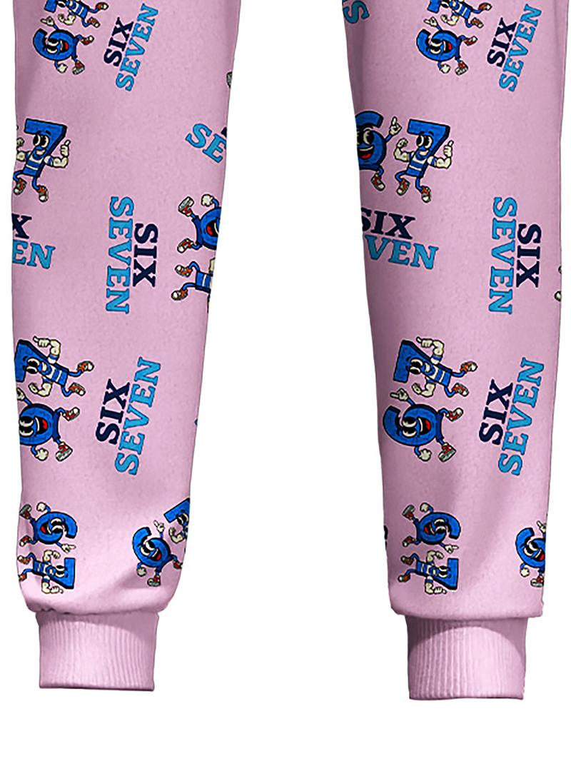 #67 Print Christmas Pajama Set Long Sleeve Pants for Kids and Youth, Six Seven Meme Pattern Homewear for Boys and Girls, Loose Fit, All Seasons, Holiday Christmas Gift Idea, Cartoon Print Pajama