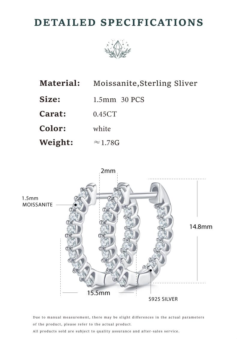 MOI MART Elegant Pave Set Synthetic Moissanite Earrings - Unisex Hoop stud Earrings in S925 Silver - Hypoallergenic and Sparkling Jewelry  Daily Wear