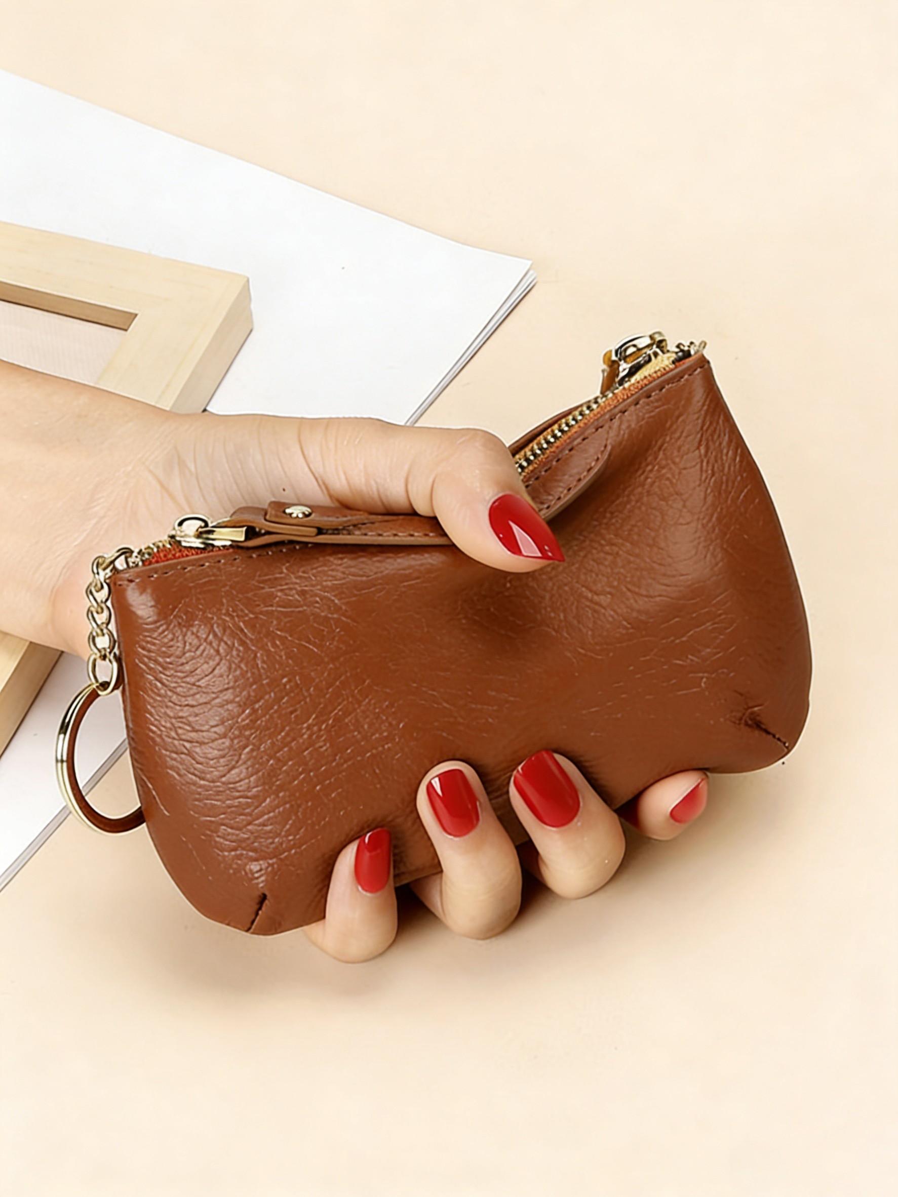 Women's Leather Coin Purse Keychain Wristlet Wallet, Zipper Closure Design, Multiple Colors Available, Keychain Included, Ideal Gift for Women