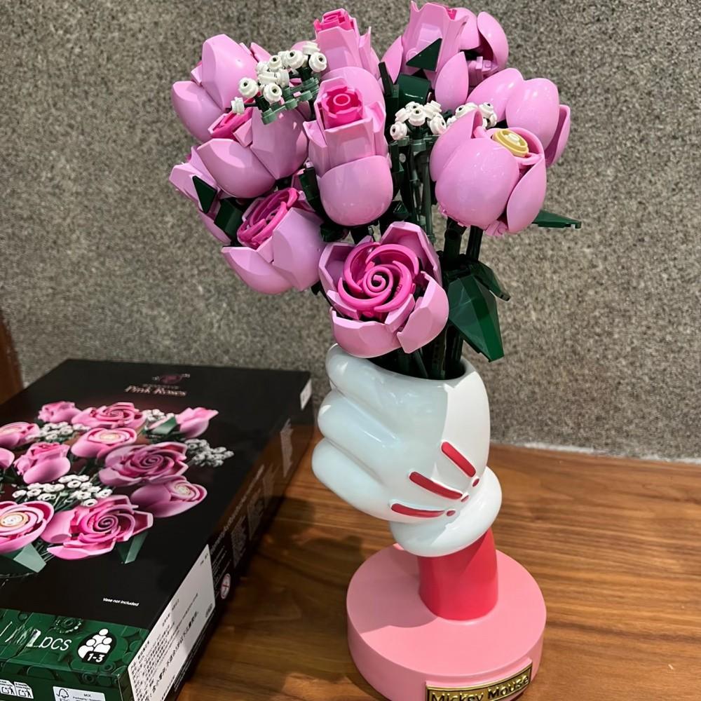 822PCS Pink Roses Flower Building Blocks Rose Bouquet Building Kit Artificial Flowers Building Set Botanical Collection Building Blocks Home Decor Flower Brick Set  Bouquet Building Blocks Set Valentine's Day Gift, Mother's Day Gift, Birthday Gift for Her