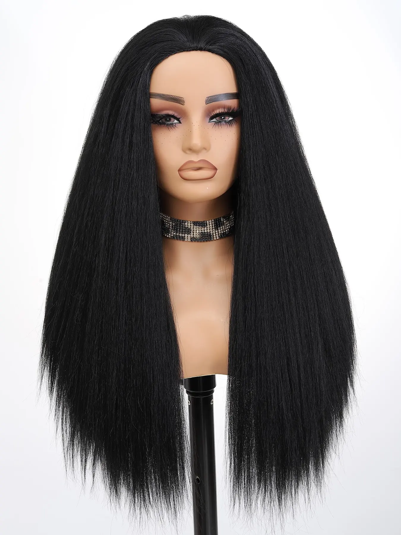 Kinky Straight Half Wig for Women,3 In 1 Glueless Synthetic Wig, 26 Inches, Drawstring Design, Beginner-Friendly Easy to Wear