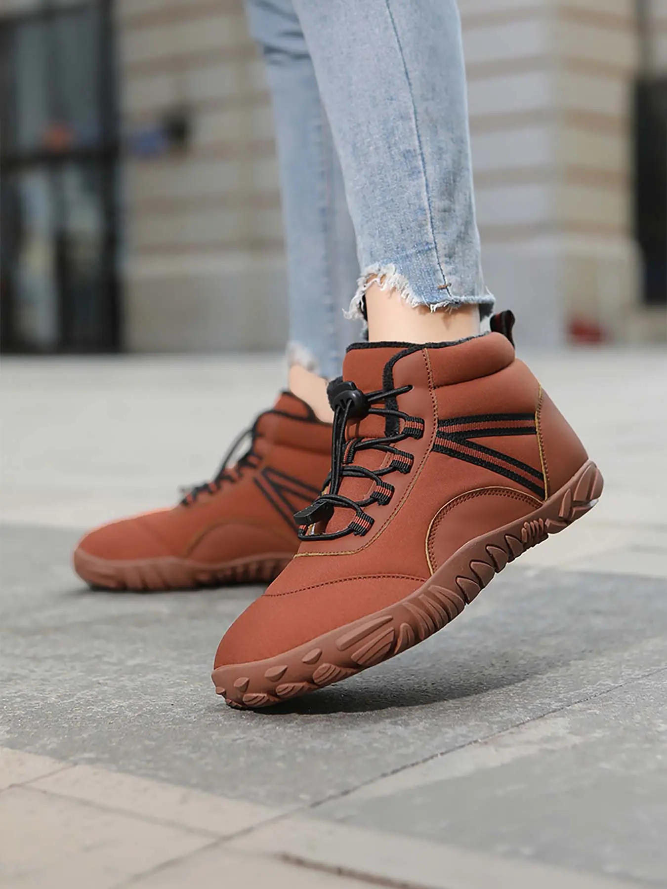 Women’s Fleece Lined Warm Barefoot Snow Boots, Wide Toe Box Zero Drop Quick Slip-On Lock Drawstring, Water Resistant Non-Slip Winter Ankle Boots for Commute & Trail Hiking