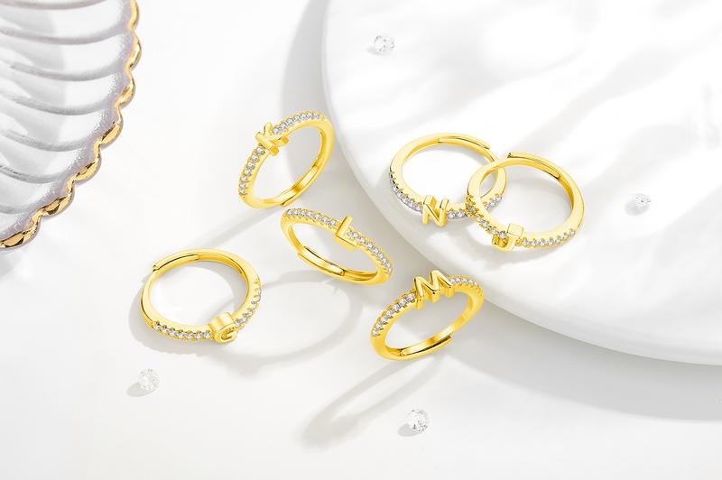26 Initial Rings for Women & Girls, Letter A - Z Shiny Adjustable Open Rings, Personalized Name Ring Gifts For Birthday and Valentines
