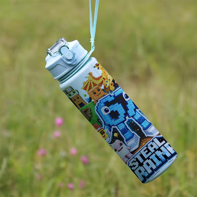 Cute Cartoon 67 Robot Sports Water Bottle 750ml With Straw Lid, Strap, Leakproof Water Bottle - Leak-Proof Large Capacity Sports Hydration Flask for Summer Outdoor Activities, Perfect for Travel Campling School Gifts, Tumbler