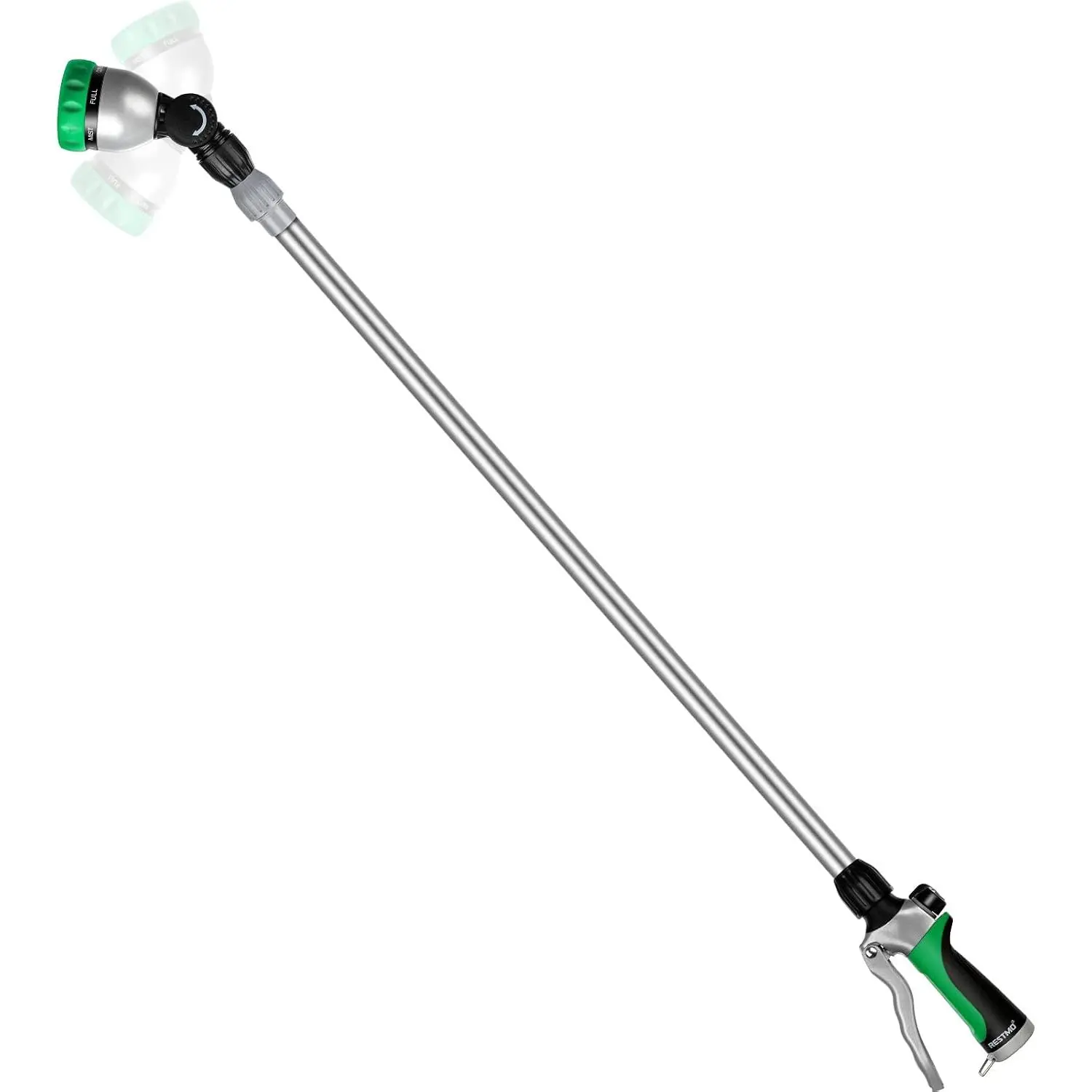 Long Telescopic Outdoor Watering Wand for Garden Hose - 36"-60" Single Unit, 180° Adjustable Ratchet Grip, 7 Patterns, Flow Control, Adjustable Dial, Metal Alloy, Ideal for Baskets & Shrubs Watering, Green, Telescoping Wand