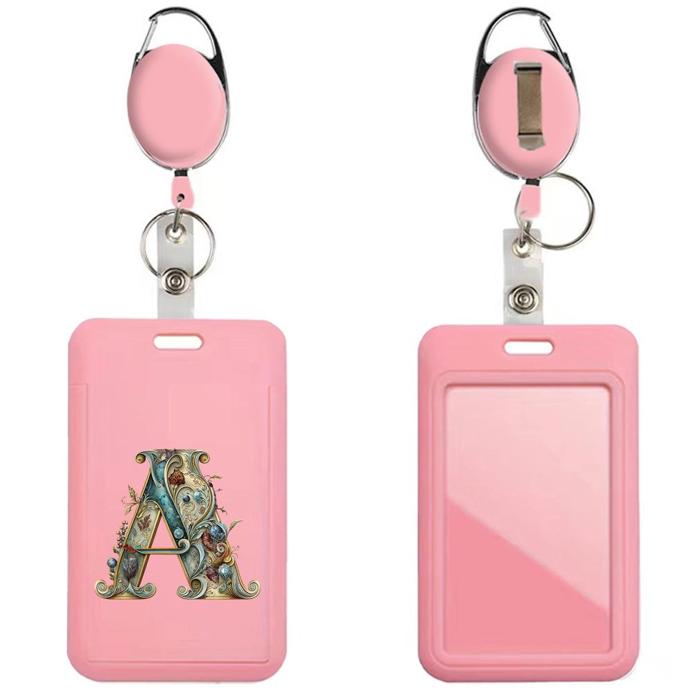 Letter Pattern Scalable ID Badge Holder, Creative Employee Card Container, Fashion Staff Card Holder, Durable Case Protector Pouch, Name Card Organizer, Retractable Badge Holder
