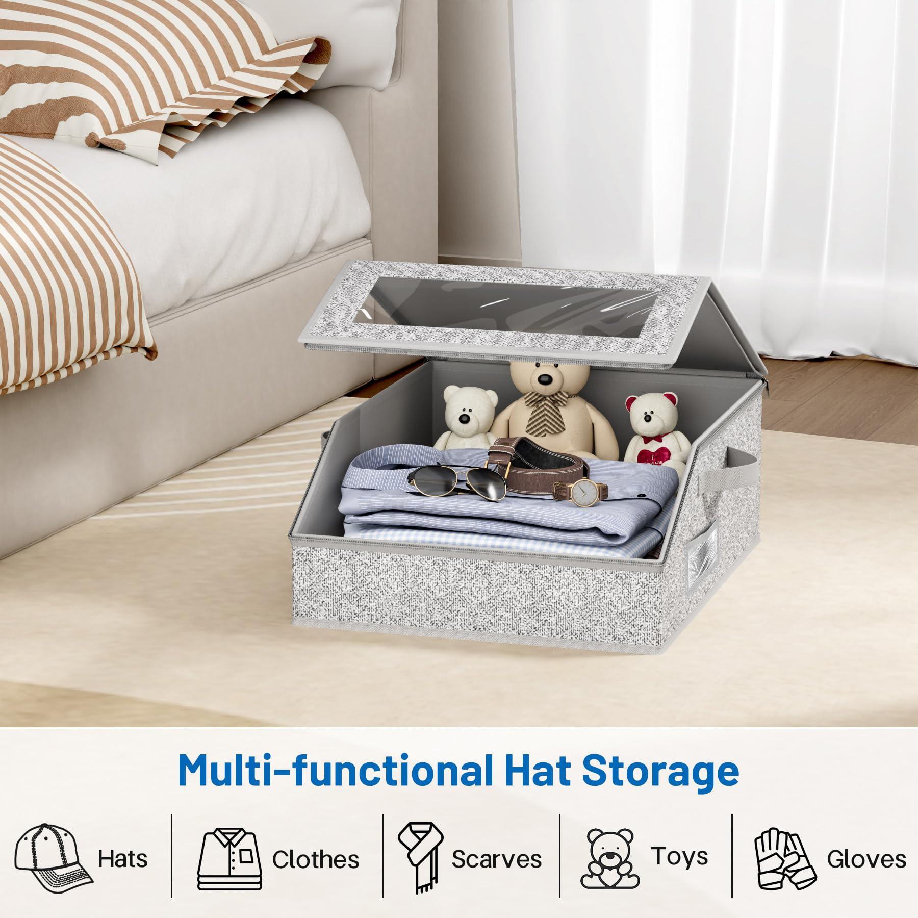 Large Capacity Baseball Cap Storage Box, Holds 24/48 Hats, Fabric Material, Zipper Closure, Foldable, Collapsible Design Boxes, Ideal for Home Organization, Display Box, Foldable Storage Boxes