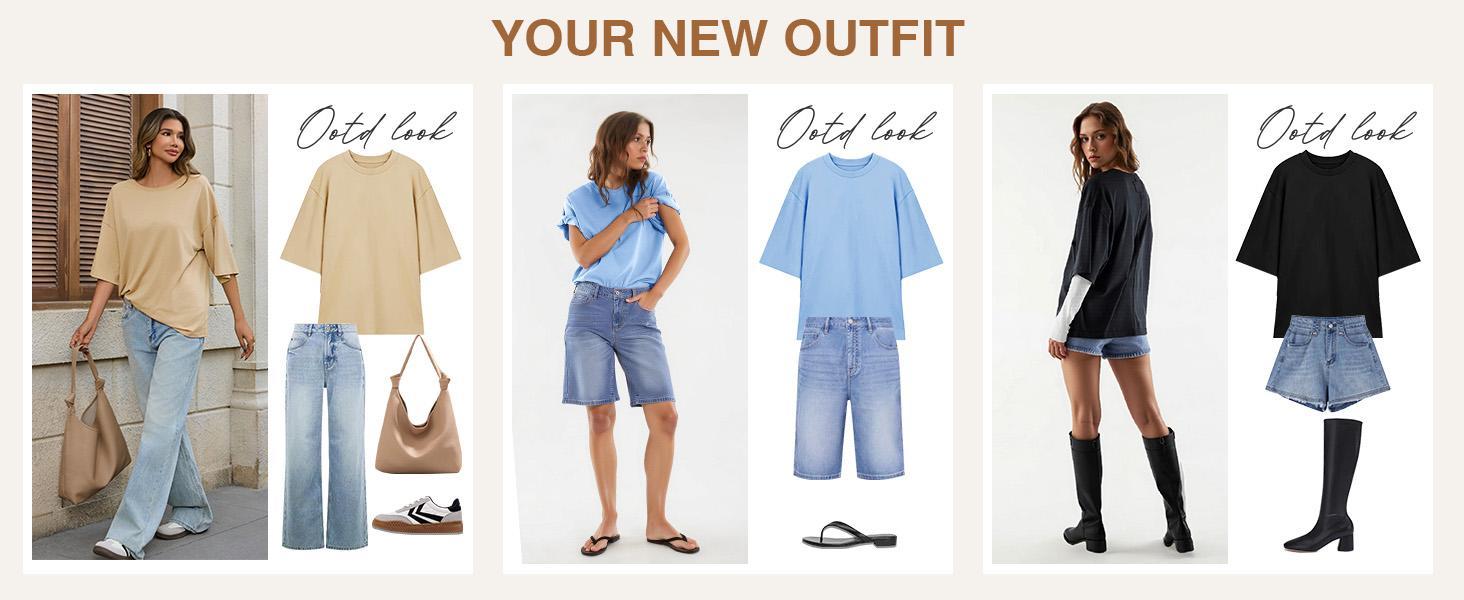 Imily Bela Womens 2026 New Oversized Half Sleeve T-Shirts Summer Casual Crew Neck Tunic Tops Loose Fit Boxy Basic Tees