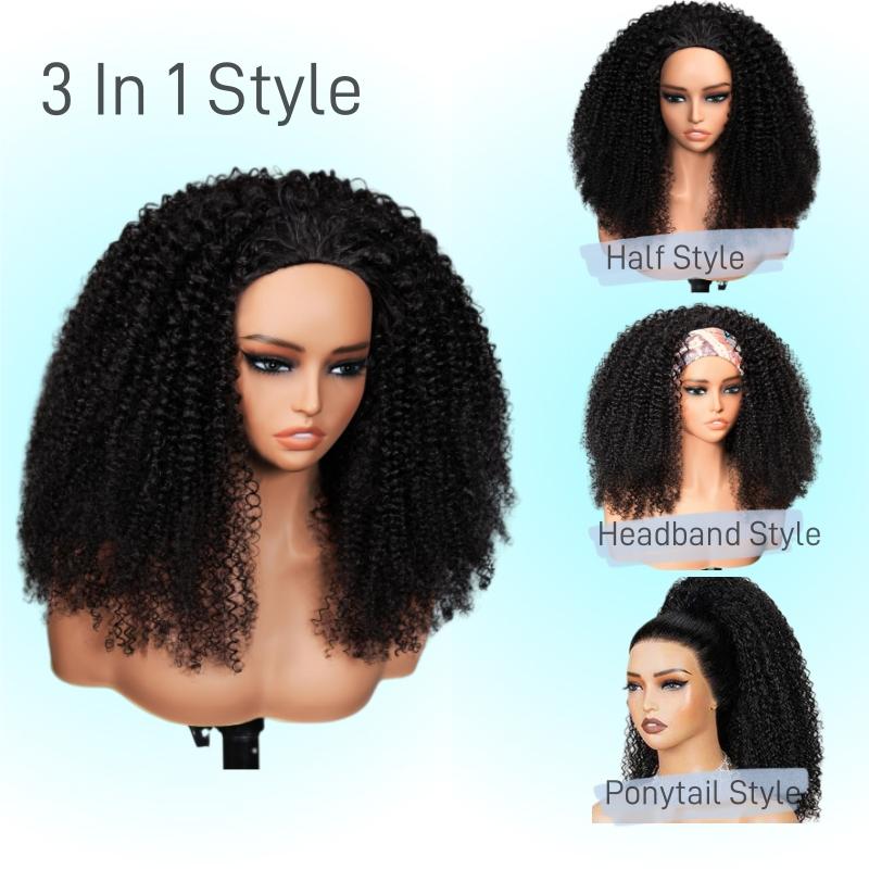 [20”Only $69] BANGJAZZ Kinky Curly Half Wig Human Hair Ready To Wear Glueless Short Curly Wigs Human Hair Upgraded Drawstring Cap 200% Density Wigs for Women Beginner Friendly #FallFreshness