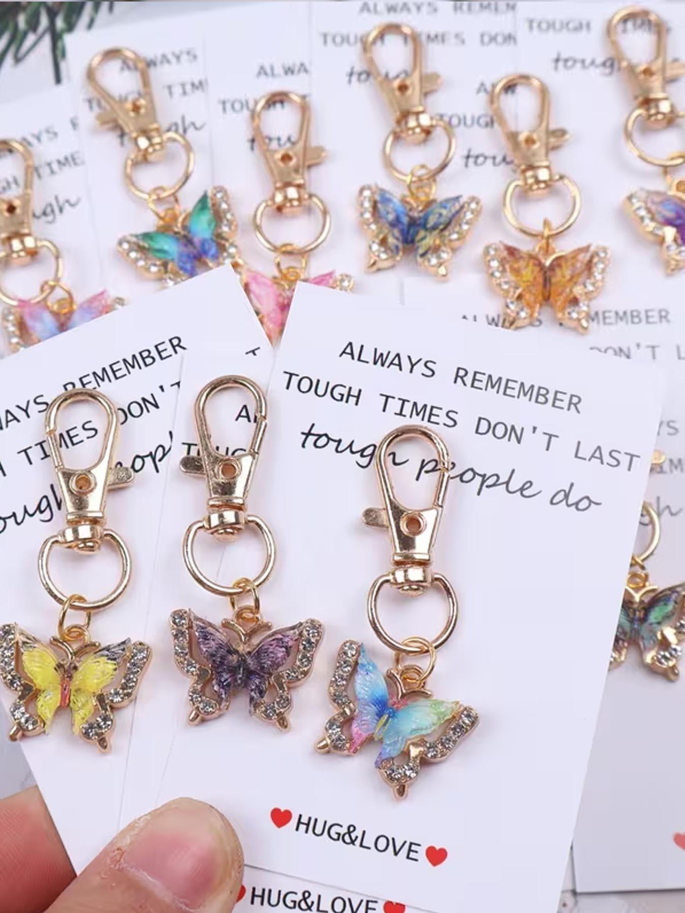 12PCS  Multi-color Small BUTTERFLY Keychain Set With 'HUG&LOVE' Pocket Hug Token, Used For Backpacks, Handbags And Car Key Decoration Accessories, For Anyone Who Needs Support And Affirmation. Fashion Commemorative Gift