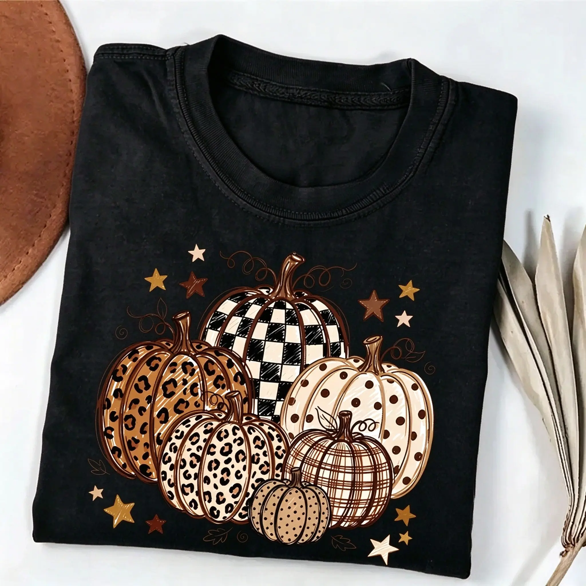 Comfort Colors Fall Pumpkin T-Shirt, Leopard Polka Dot Autumn Tee, Trendy Pumpkin Graphic T-Shirt, Cozy Fall Gift