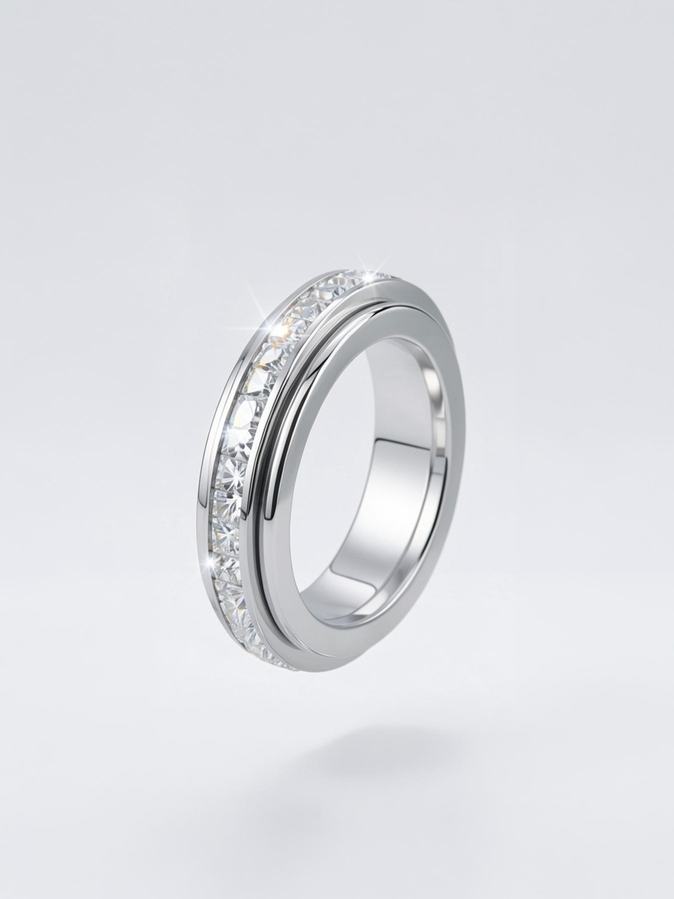 3-piece 18K anti-anxiety ring, fortune-turning rotating stress-relieving ring inlaid with zirconia to relieve anxiety # Jewelry/Stainless Steel/Fade-resistant/Allergy-proof/Couples/Festivals/Parties/Ideal Gift