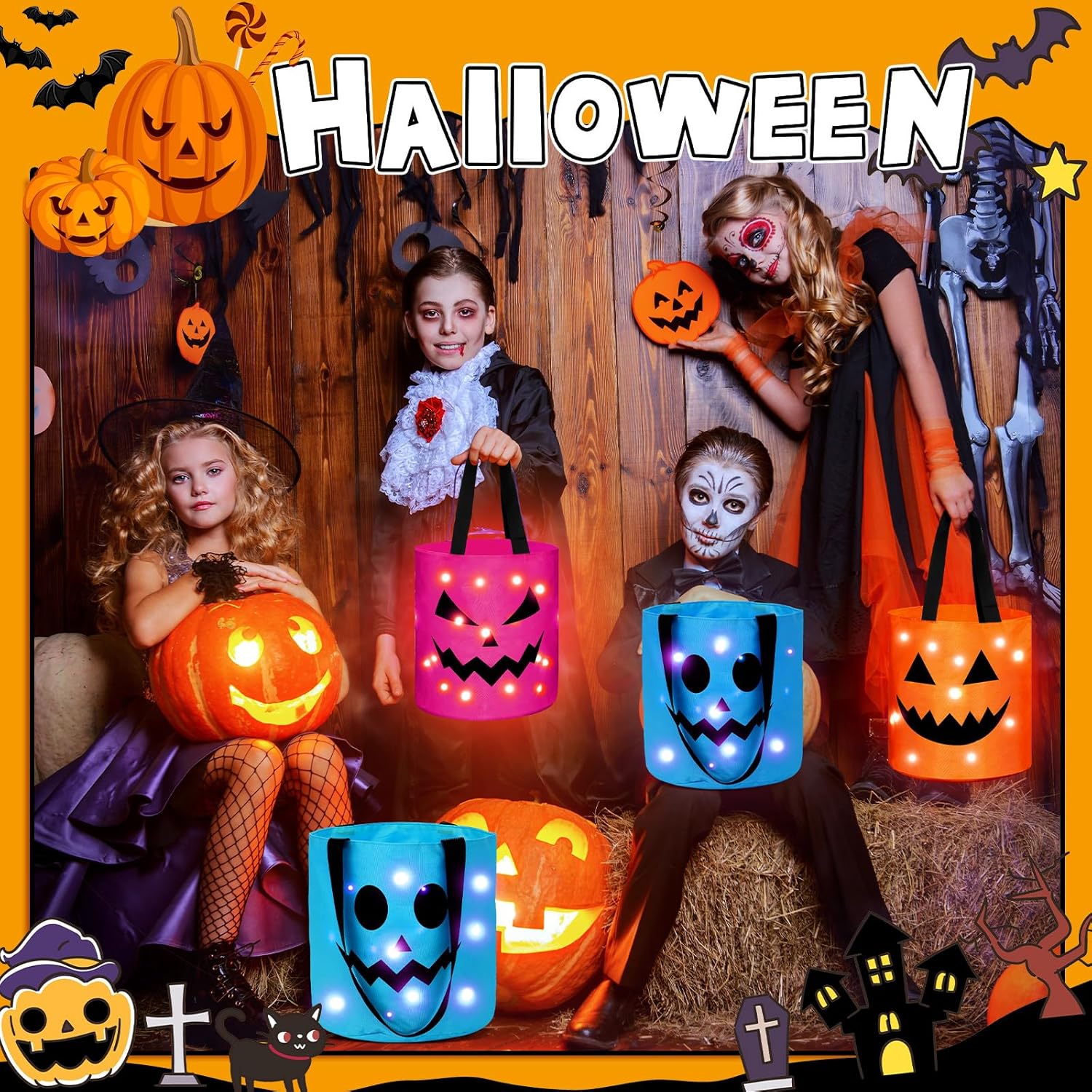 4-Pack LED halloween Treat Bags Night Light Bag Pumpkin Candy Buckets for Trick-or-Treating halloween inside deco 4-Pack LED halloween Treat Bags Night Light Bag Pumpkin Candy Buckets for Trick-or-Treating halloween inside deco