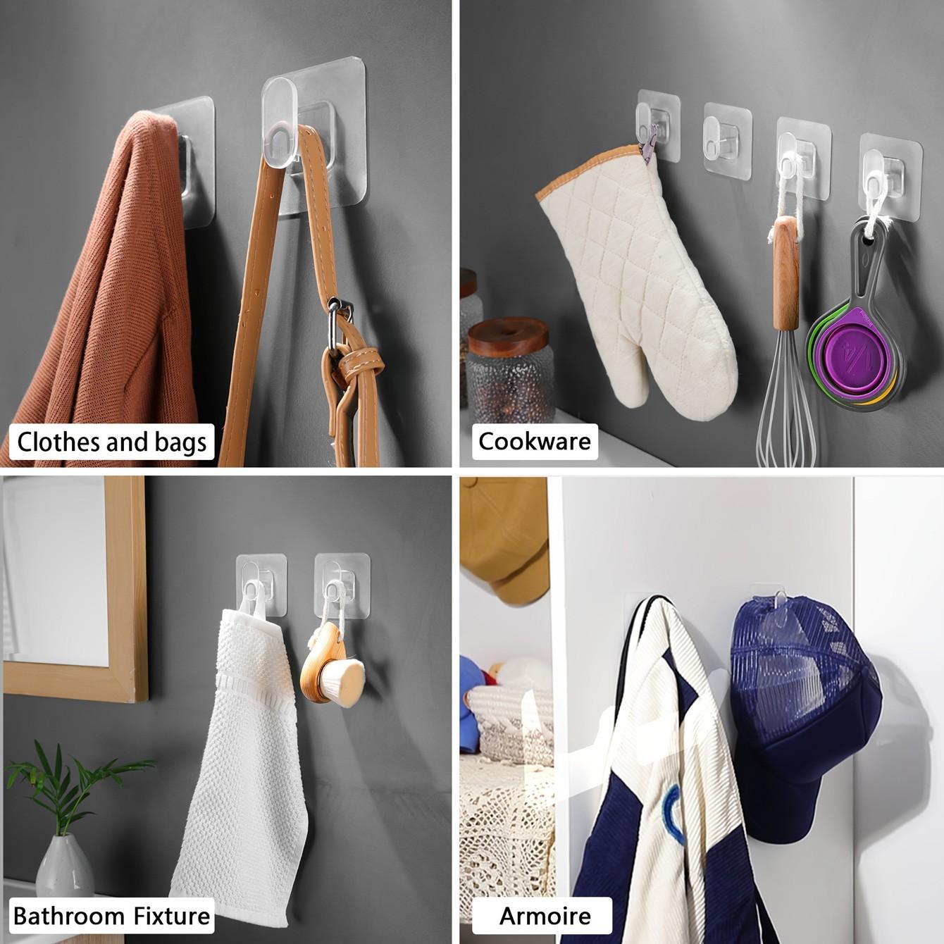 4pcs/10pcs/20pcs Large Thick Strong Adhesive Hooks, Bathroom Towel Hooks, Door Back Hooks, Waterproof Seamless Universal Hooks Durable