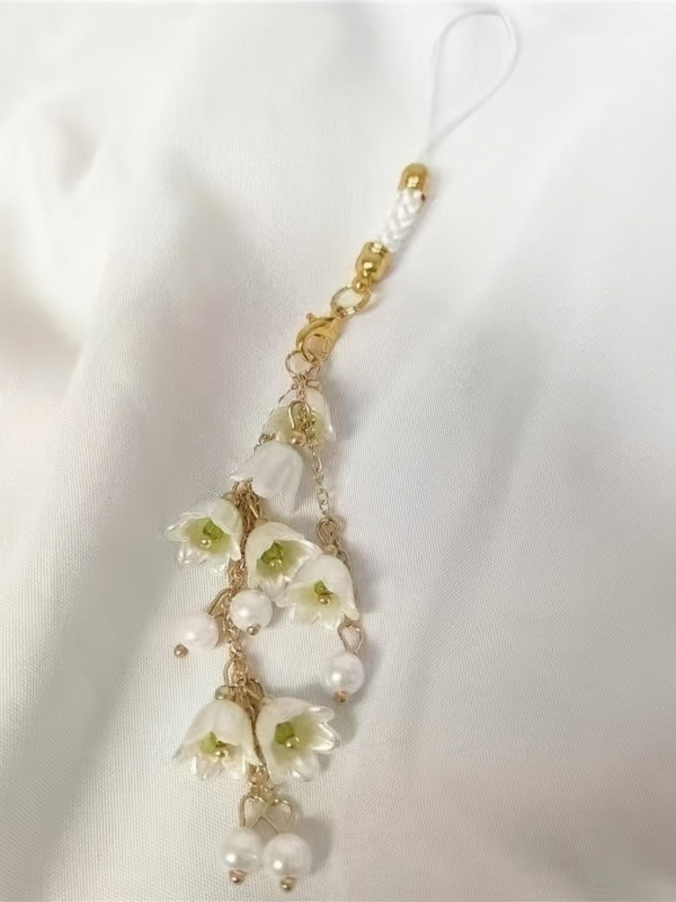 Lily Phone Strap, Elegant Floral Bag Charm, Fashionable Keychain for Cellphone Cases, Earphones, Camera Lanyard, Gift for Friends and Family