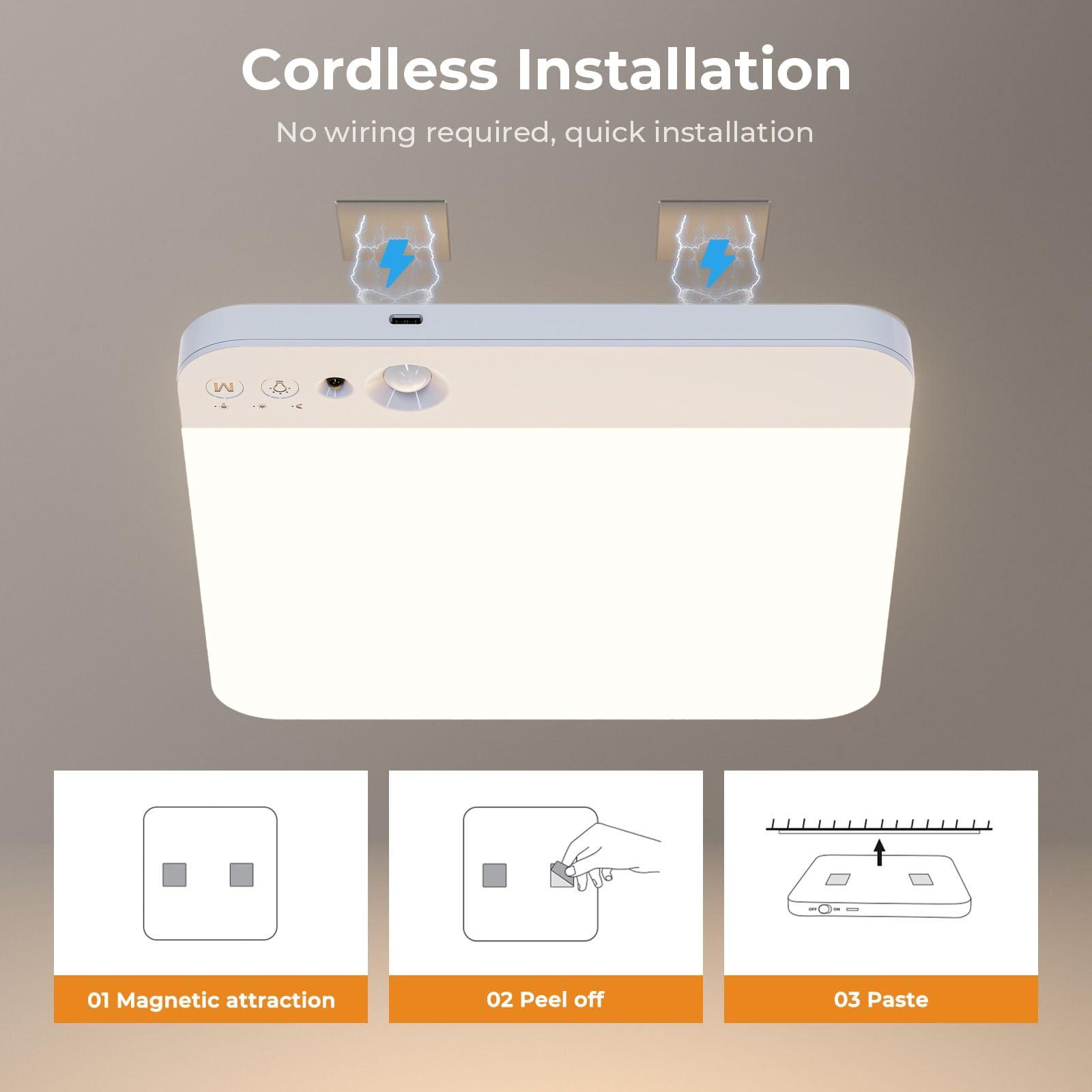 Rechargeable Motion Sensor Ceiling Lights, 4000mAh Battery Operated Lights Indoor with Remote, 3 Color Temperatures in One, Cordless Mount Pir Light for Porch Hallway Cupboard Understairs Bedroom