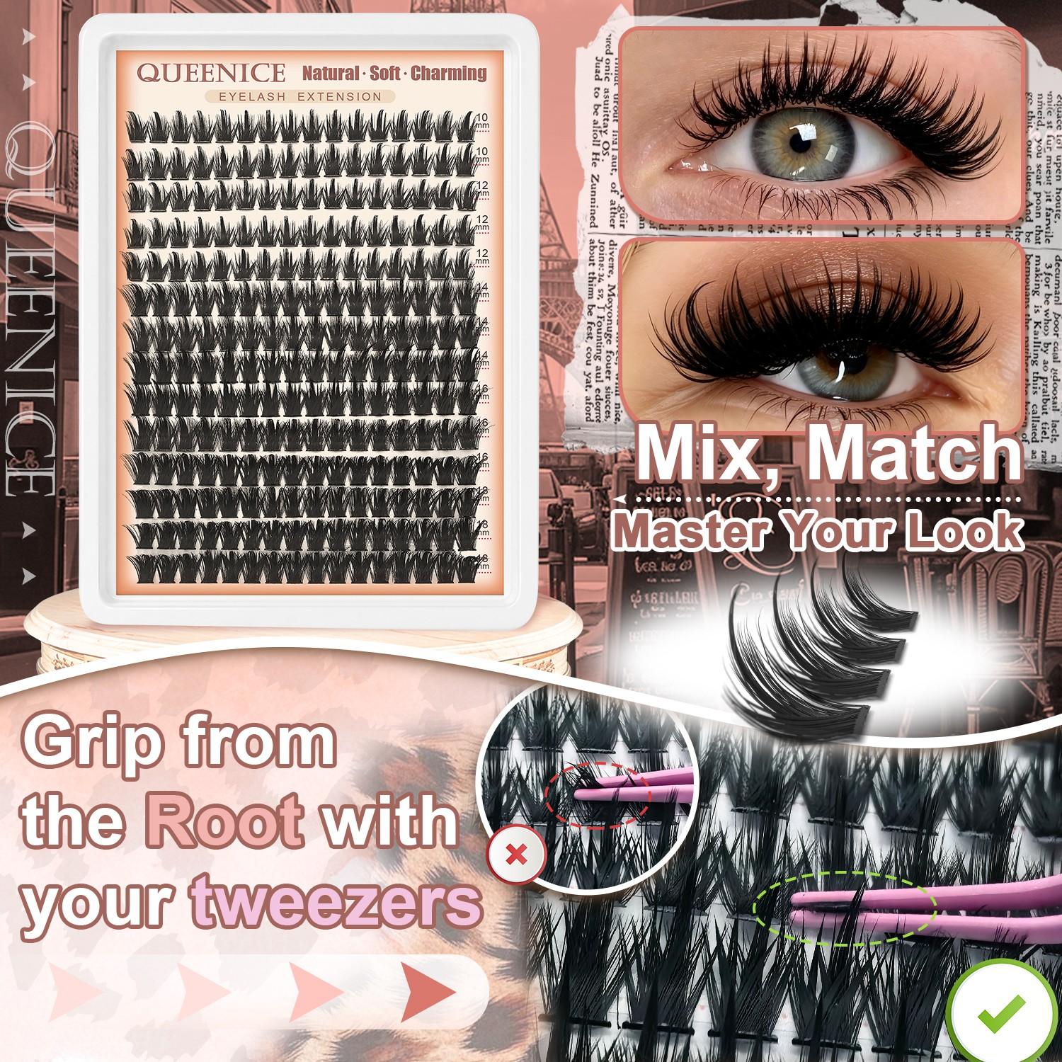 Spiky False Eyelash Extension Kit 80D Spiky Cluster Lashes, D Curl Manga Cat Eye Lash Extensions, 10-18mm Mixed Length Wispy Individual Lash Clusters, Soft Lightweight Reusable False Eyelashes, Diy Volume Eyelashes, Easy Pick Up, No Layering
