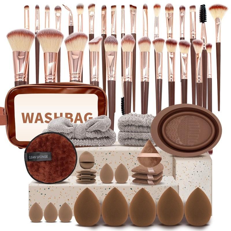 40-Piece Makeup Set, Skin-Friendly Powder Puffs & Brushes, Flocked Beauty Blenders, Headbands, Cleansing Sponges, Full Collection