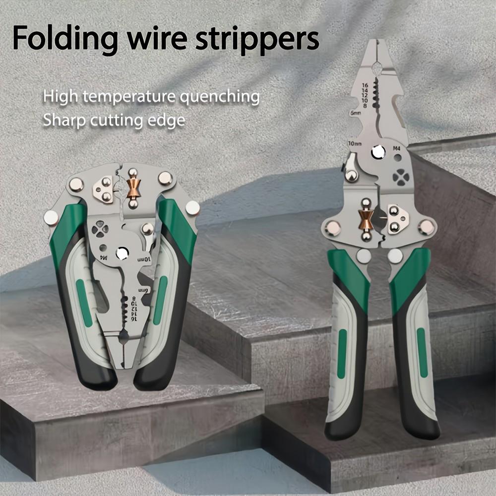 Electrician's Collapsible Multifunctional Wire Stripper, Durable High Carbon Steel Precision Tool for Cutting & Crimping, Ideal for Electrical Work