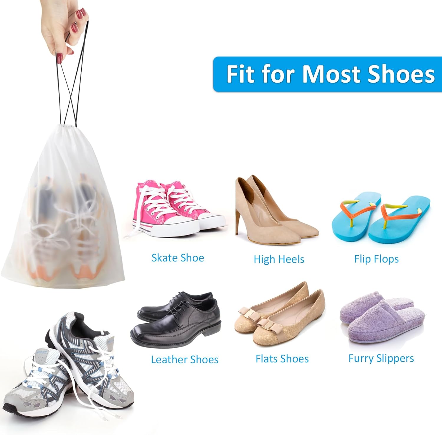 5 Pack Clear Drawstring Shoe Storage Bags, Waterproof Transparent Travel Shoe Pouches 15.7 x 11.8 Inch, Dust-Proof Portable Shoe Organizer Bags for Men Women, Gym, Trips, Luggage Packing, Closet Storage and Daily Shoe Arrangement
