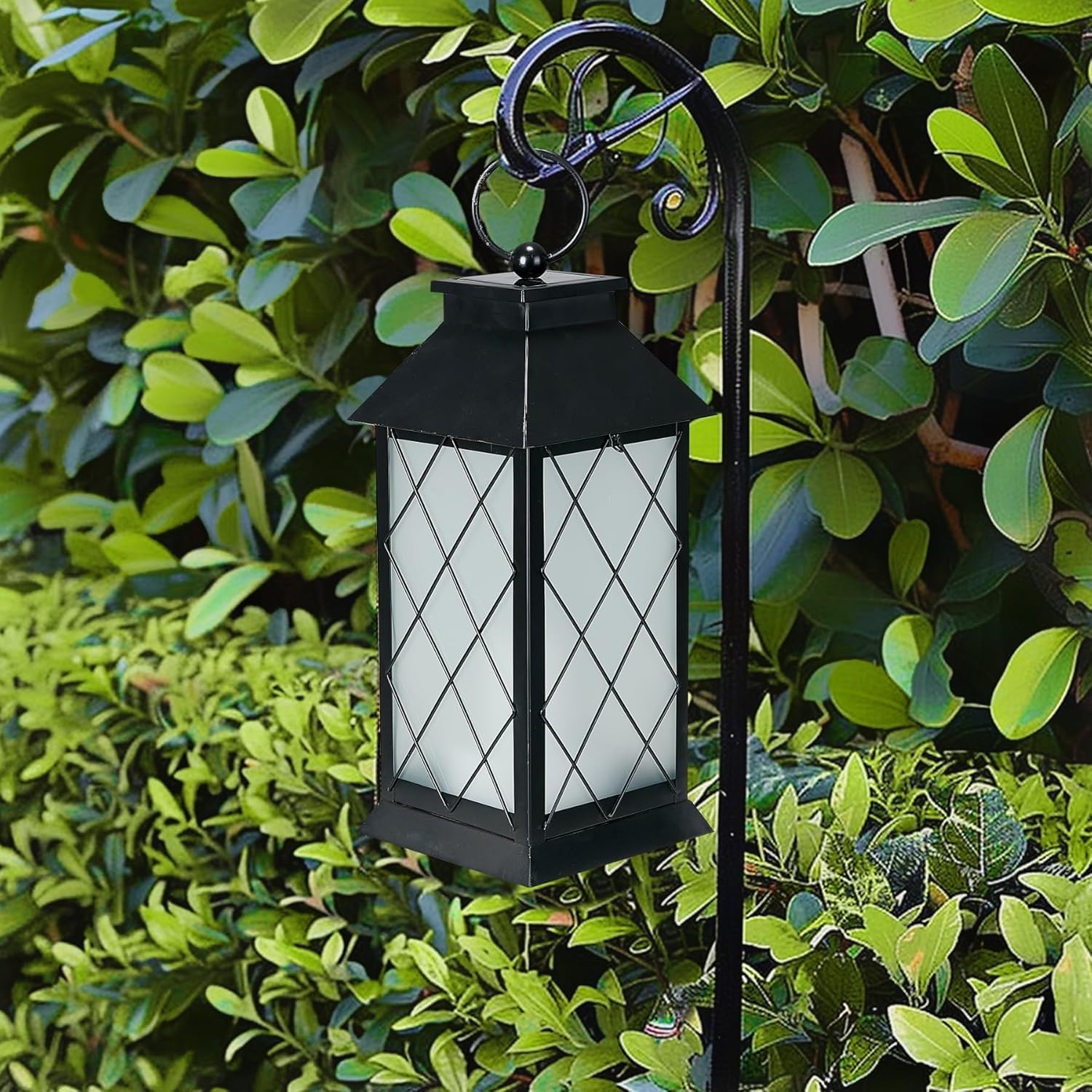 18" Solar Lanterns Outdoor , Glass Solar Flickering Flame Lantern Large  Solar Lantern Metal Decorative for Patio Garden Backyard Outside Tabletop Mothers Day Gifts Mom