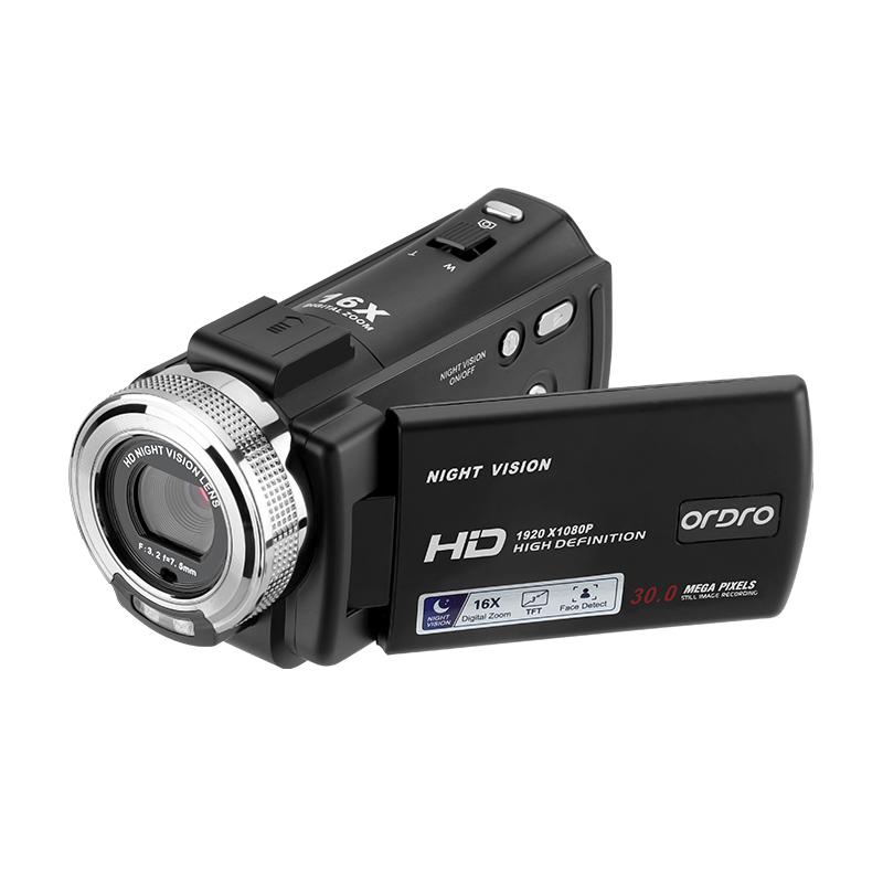 ORDRO HDV-V12 1080P HD Video Camera Camcorder with 16x Zoom, Infrared Night Vision Recording, Audio, Remote Control, 16G Memory Card, 2 Batteries for Hiking & Light Outdoor Use