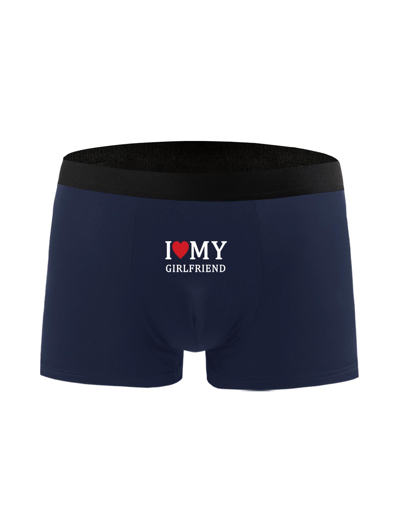 Men's I Love My Girlfriend Pop Art Print Underwear Set, Elastic Boxer Briefs, Comfortable Casual Wear, Blue Random Colors