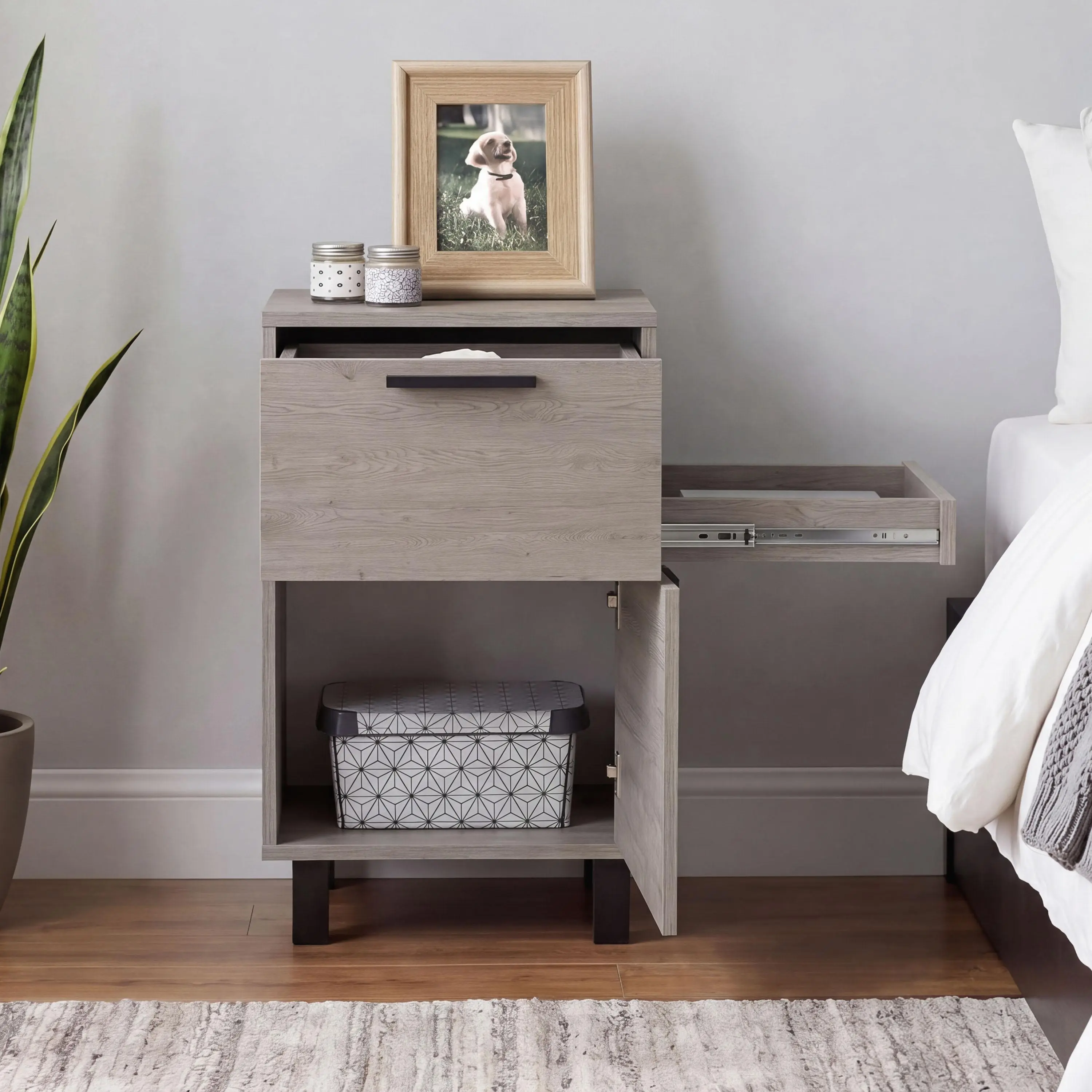 Ivory Nightstand with 2 Drawers and 1 Door, Compact Bedside Storage Cabinet for Bedrooms, 16.1 x 14.3 x 27.6 Inches