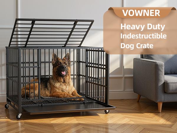38” Heavy Duty Indestructible Dog Crate, High Anxiety Dog Crate, Escape Proof Dog Cage Kennel with 4 Lockable Wheels, Double Sturdy Locks, Double Door and Removable Tray Design