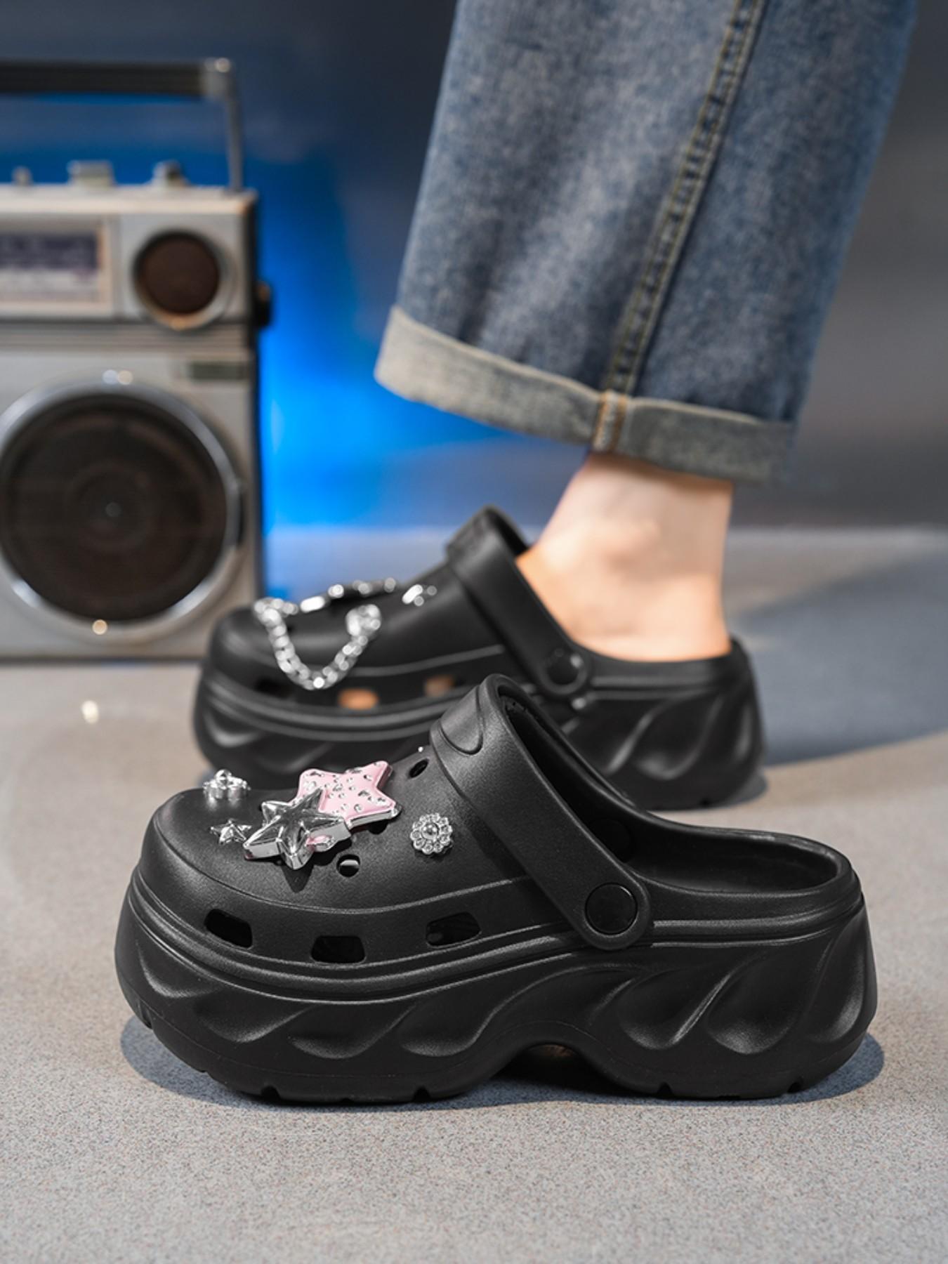 Fashion New Women's Holey Shoes, Floral Embellishment, Fun Hollow Design, Durable Thick Sole, Casual Summer Sandals, Comfortable Slip-Ons