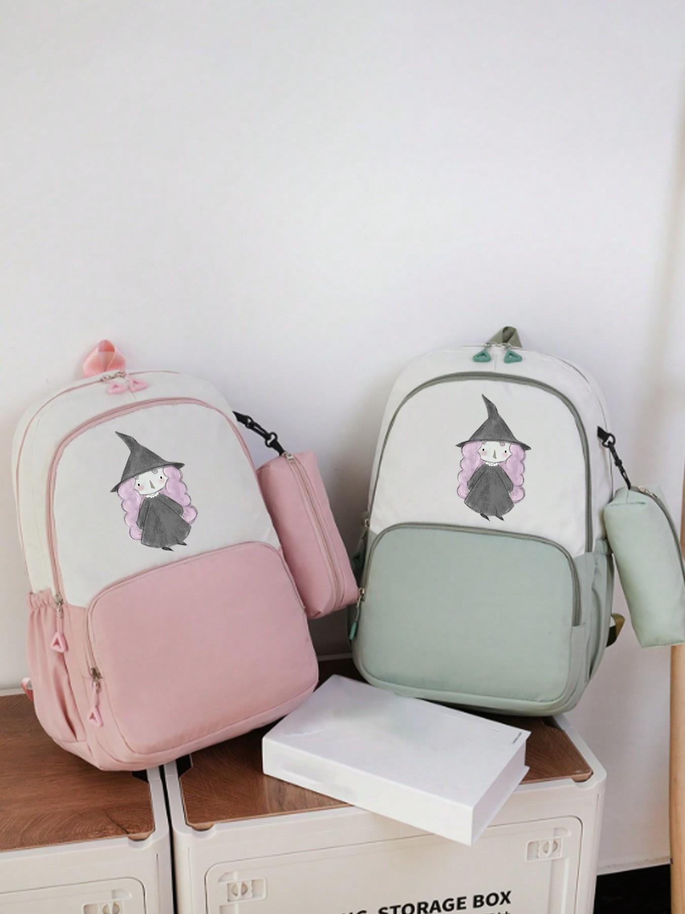 Cute Halloween Witch Backpack, Large Capacity Zipper School Bag, Fashionable Campus Laptop Bag, Travel Backpack, Gift for Girls