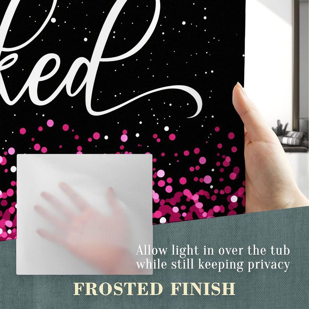 1/4pcs Pink & Black 'Get Naked' Bathroom Set, Shower Curtain with Confetti, Matching Toilet Seat Cover, 2 Bath Mats - Glamorous Playful Decor for Birthday, Party, Bridal Shower, Housewarming Gift