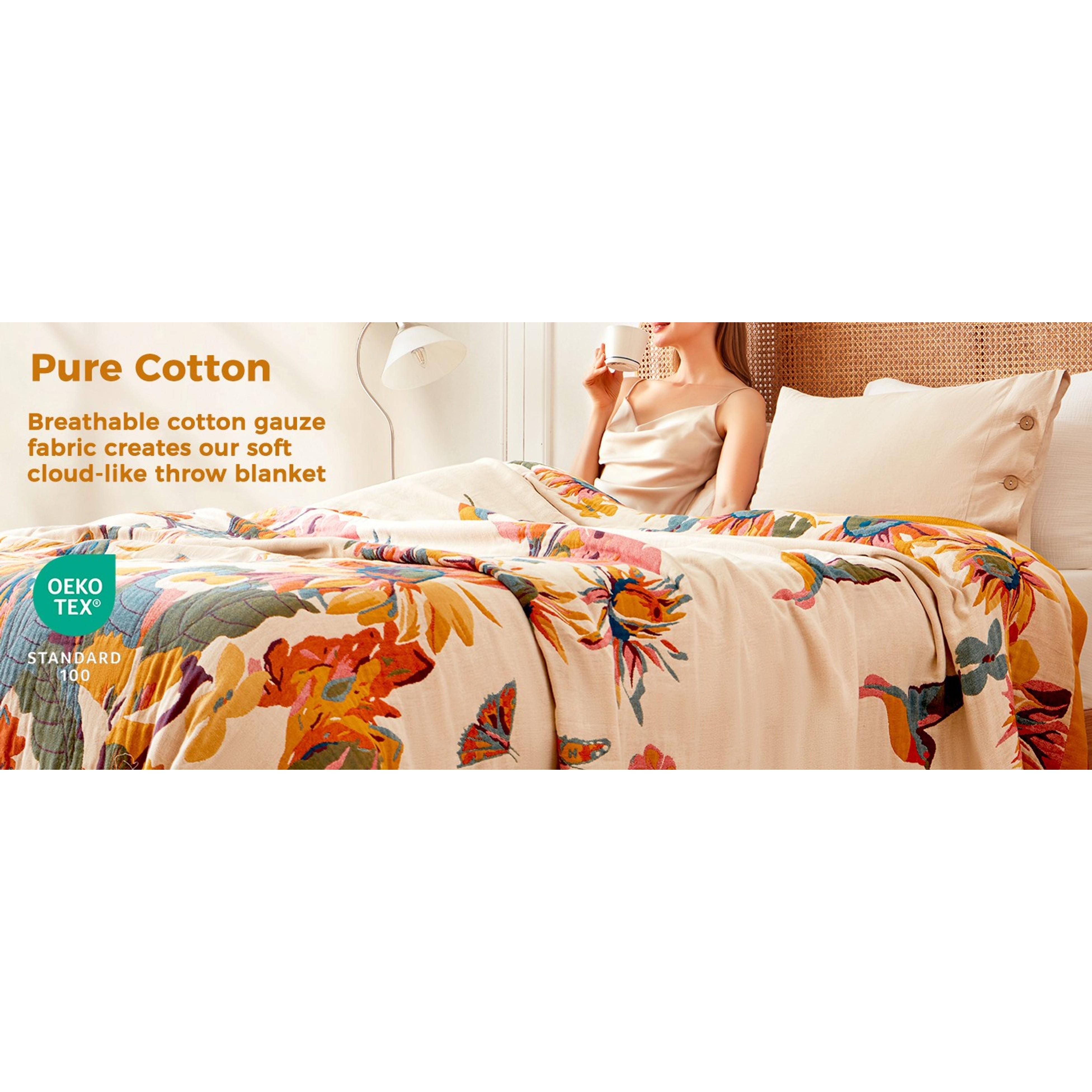 Reversible Jacquard Print Rectangular Boho Cotton Throw Blanket, 60"x80" 100% Cotton Lightweight Breathable Gauze, All-Season Couch Bed Chair Decor, Floral Butterfly Design Reversible Jacquard Print Rectangular Boho Cotton Throw Blanket, 60"x80" 100% Cotton Lightweight Breathable Gauze, All-Season Couch Bed Chair Decor, Floral Butterfly Design