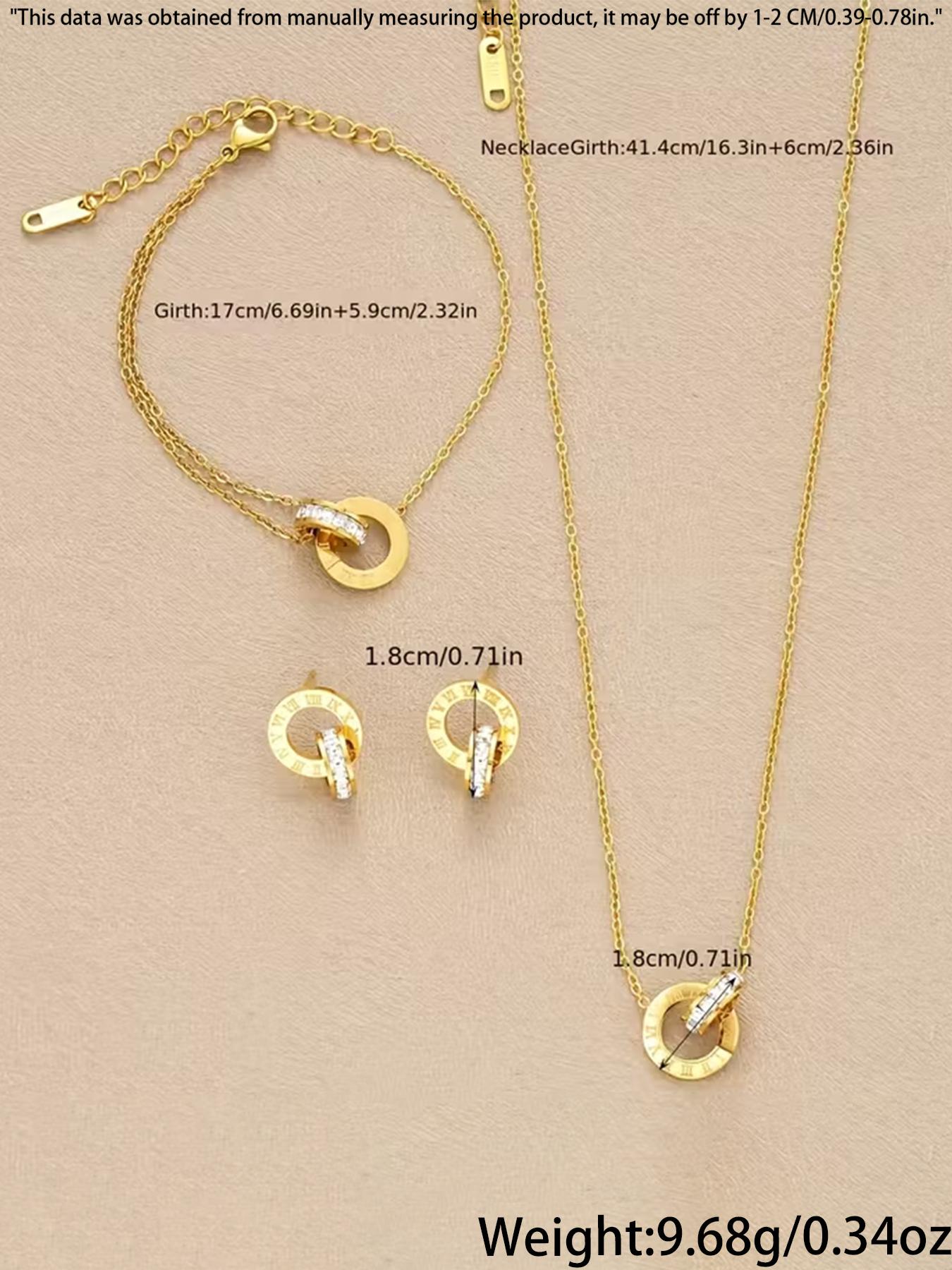 3-piece wedding season Valentine's Day gift set made of 304 stainless steel Roman numerals with interlocking jewelry, perfect for gifting to girlfriends, moms, daily dates, vacations, and parties