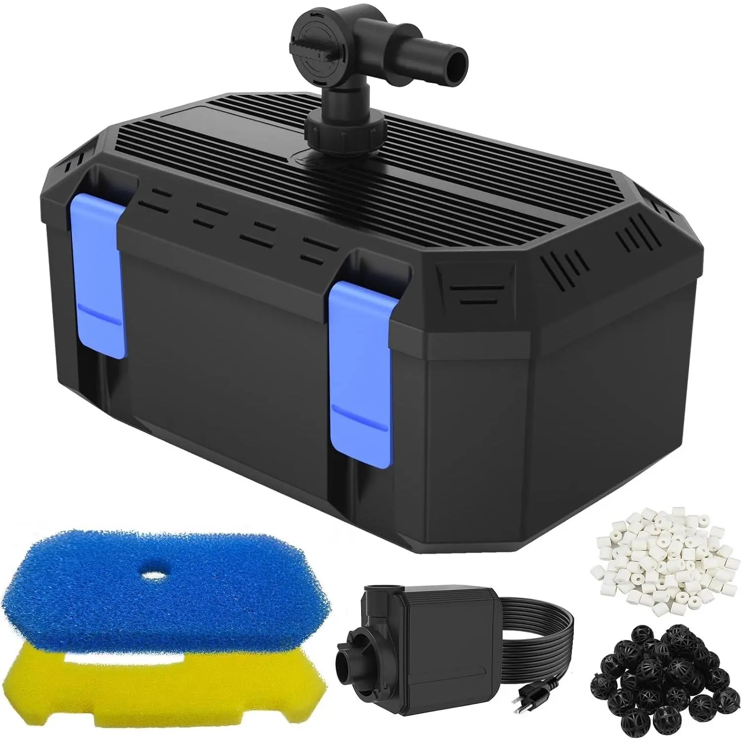 Pond Filter Pump with 4-Stage Filtration System | 25W 400GPH Submersible Pond Pump | Pond Filter Box for 200-350 Gal Outdoor Koi Fish Pond, Garden, Fountain, Waterfall & Water Feature