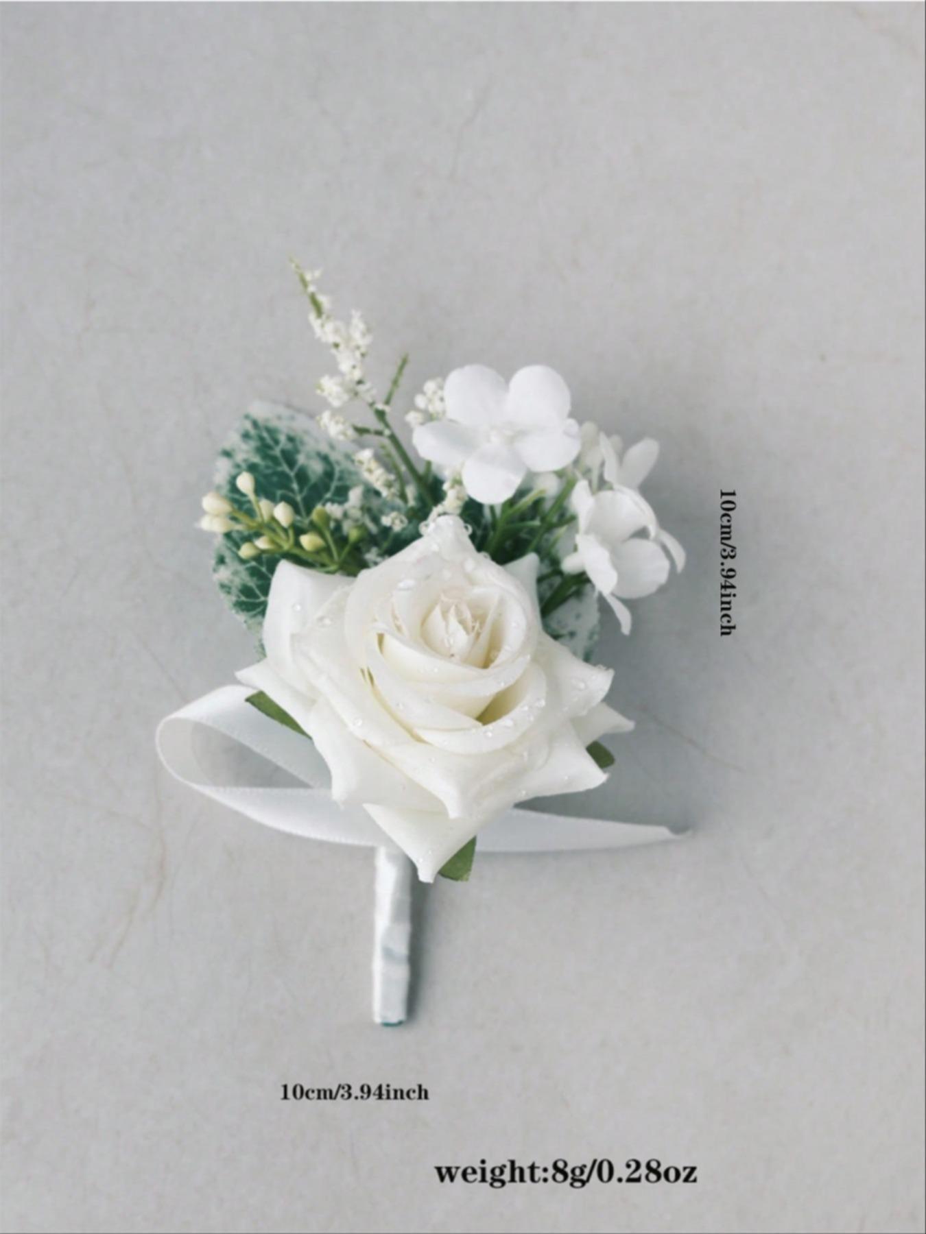 Artificial Rose Wedding Brooch Pin, Handmade Leaf Lapel Flower, Suitable for Groom Bride Bridesmaid, Elegant Prom Hair Accessory