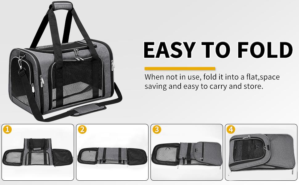 Soft-Sided Cat/Dog/Pet Carrier, Collapsible Pets Travel Carriers for Big Cats/Small Dogs with Shoulder Strap & Removable Mat, Mesh Puppy Carry Bag, Up to 16 Lbs
