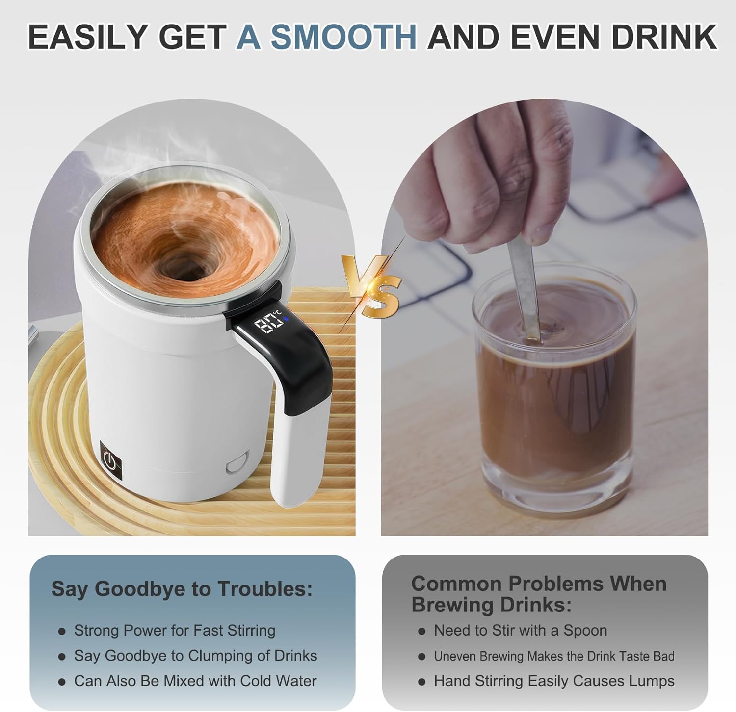 Automatic Stirring Coffee Cup, Rechargeable Automatic Magnetic Stirring Cup with Temperature Display, Drinking Cup Lid with Straw, Suitable for Coffee, Tea and Hot Chocolate, Stirring Mug