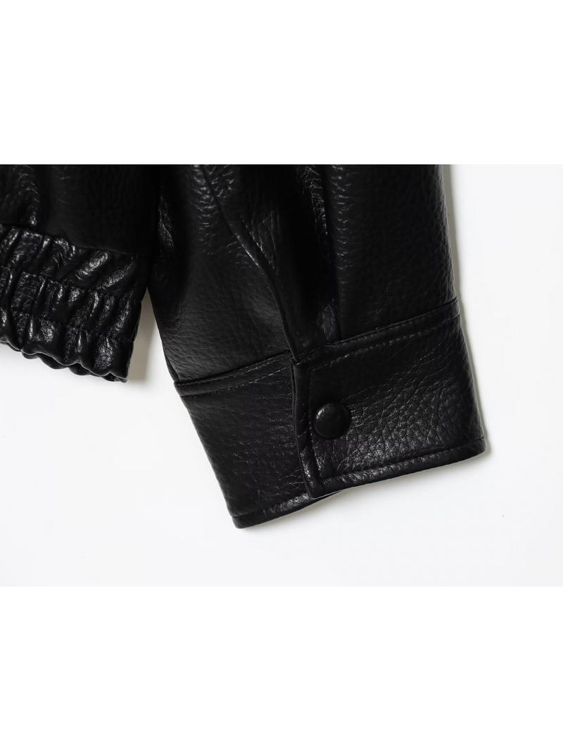 Women's Fashion Lychee-Grain PU Leather Jacket, European and American Style Biker Jackets for Autumn and Winter